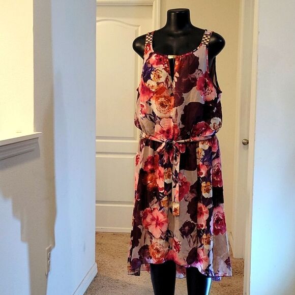 MIIE GABRIELLE MULTI-COLOR FLORAL PRINT DESIGN ROUNDNECK LINE SLEEVELESS DRESS - Picture 11 of 16